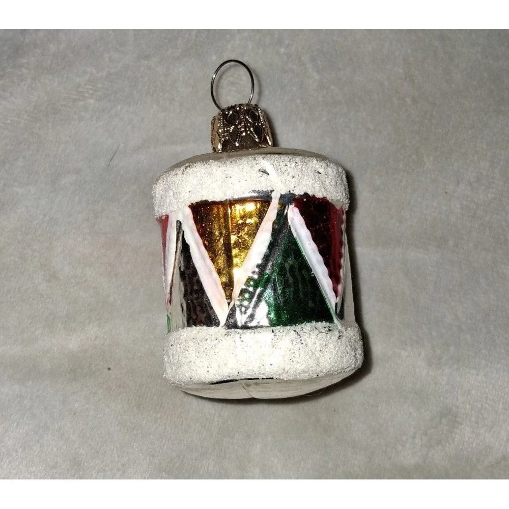 Vintage West Germany Glass Drum Christmas Ornament Mica Glitter 2.25
